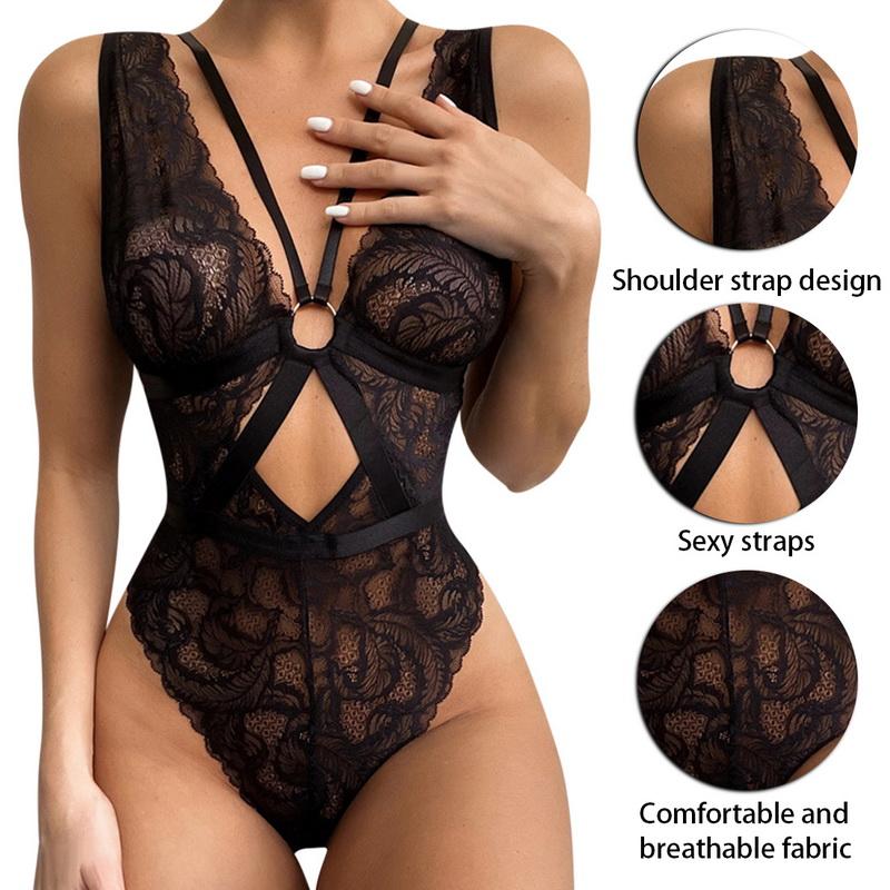 Sexy Black Lace Bodysuit Women Backless Transparent Body Suit Female Clothes Overalls