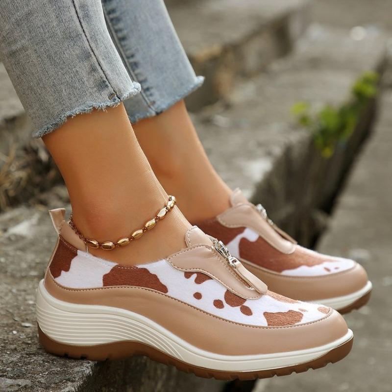 

Shoes new color matching platform large size running shoes autumn leopard print slope heel casual sports shoes 43