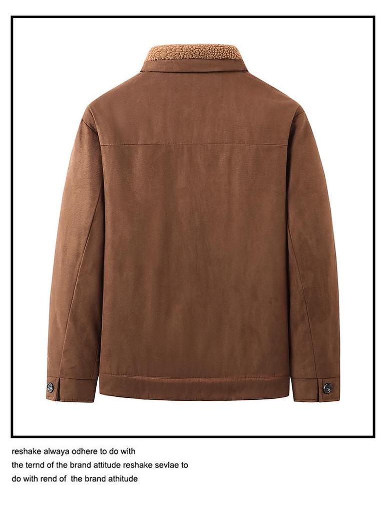 2025 Men's Suede Jacket: Lambswool-Lined Cotton Outerwear, Velvet-Thickened for Winter