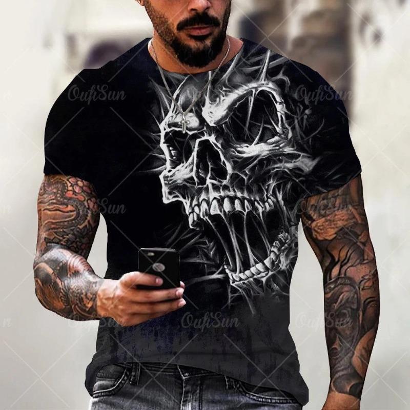 Fashion Retro Skull 3D Printed T-shirt Hip Hop Personality Super Cool Horror Casual O-Neck Short Sleeve Tee