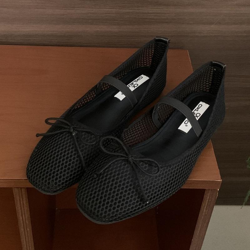 Simple Mesh Breathable Soft Bottom Mary Jane Women Shoes Fashion Design Bowknot Shallow Mouth Flat Shoes Party Ballet Dance Shoe