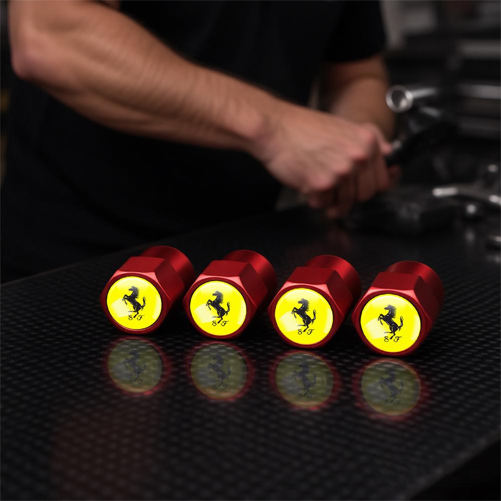 4pcs Car Aluminum Styling Emblem Wheel Tire Valve Stem Air Caps For Ferrari Roma 488 296 SF90 F8 F80 849 KC23 SP8 F40 599 575M JG4