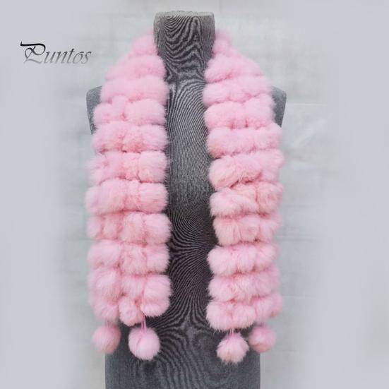 Wool Pom-Pom Scarf Women Thickened Winter Scarf Imitation Rabbit Fur Comfortable Knit Winter Scarf Neckwear