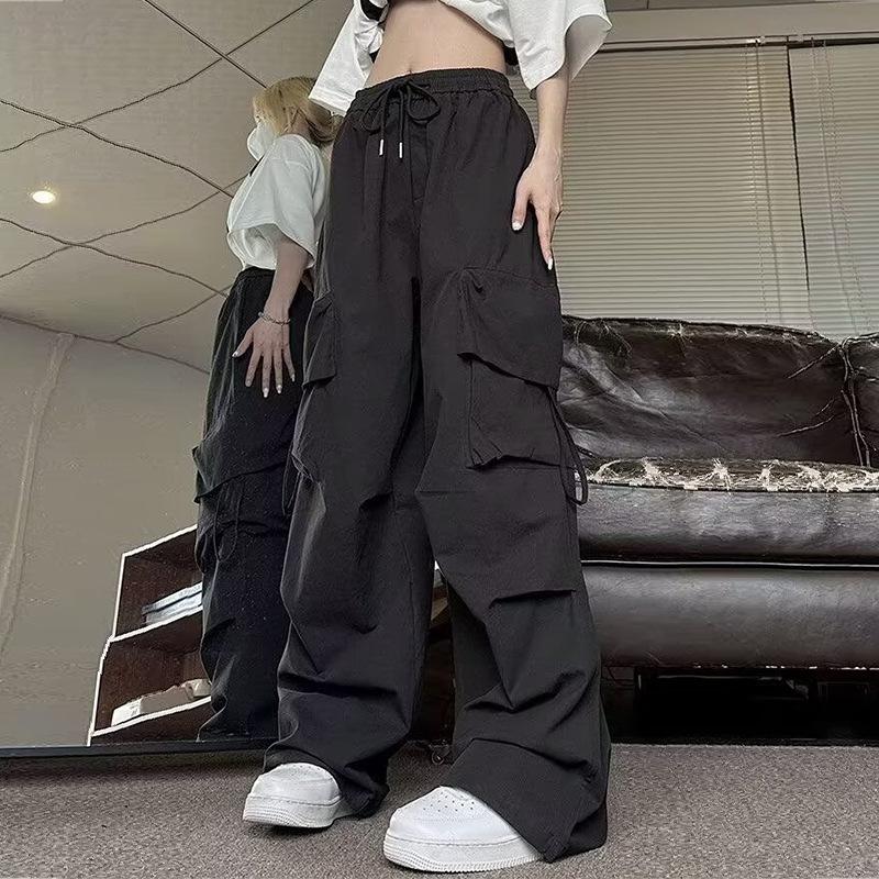 Women's Straight Leg Cargo Nine-point Pants Elastic Elastic High-waisted Casual Pants