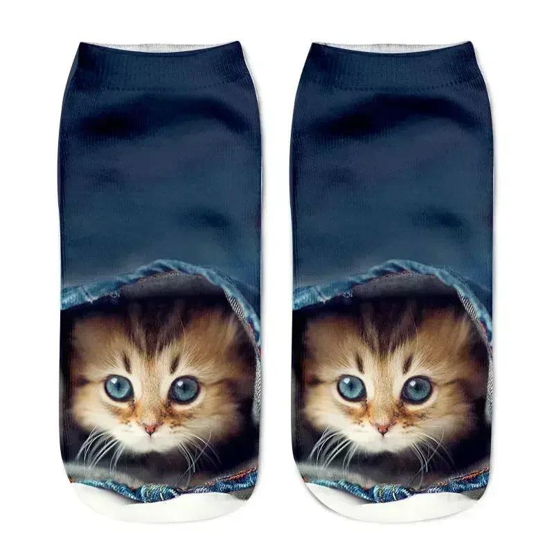 5Pairs Set 3D Cartoon Lovely Cat Puppy Dog Soft Pure Cotton Anklet Socks Harajuku Kawaii Versatile Breathable Casual Short Socks