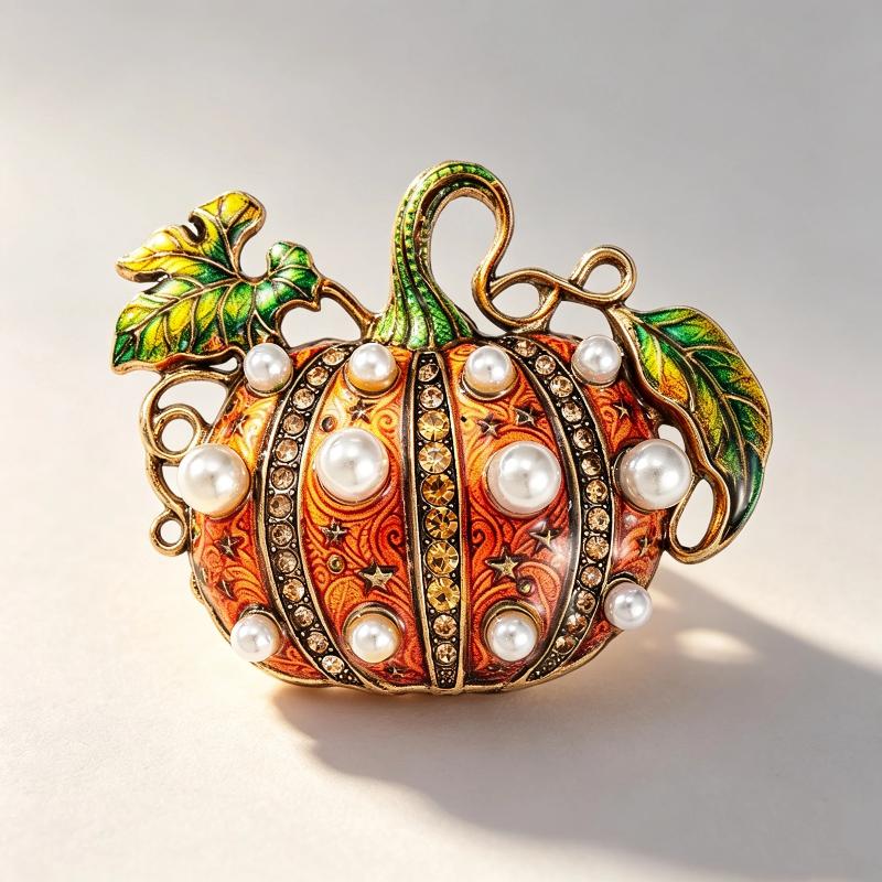 1Pcs Unisex Rhinestone Plants Halloween Party Brooch Pins Gifts Vintage Pearl Pumpkin Brooches For Women