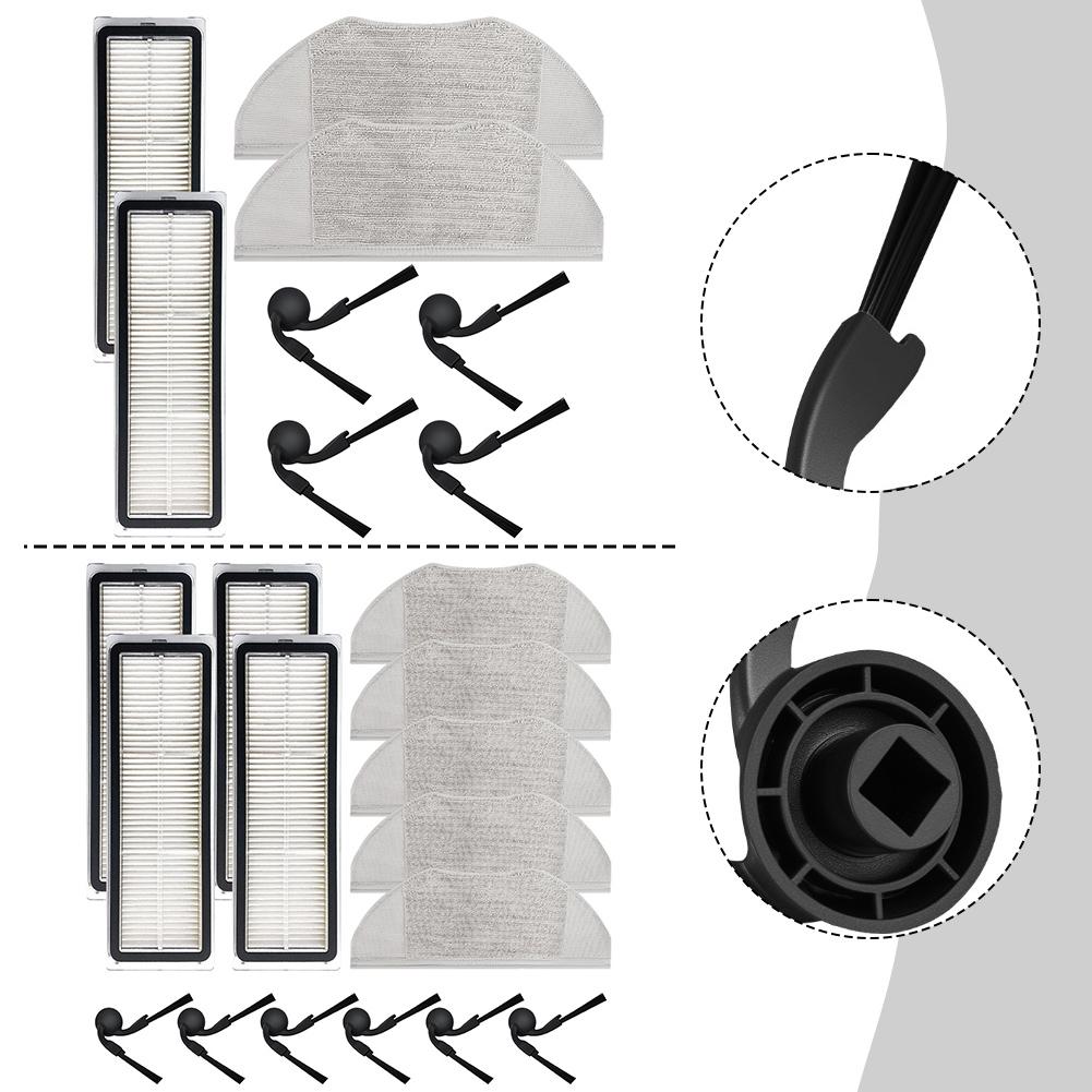 For Xiaomi Robot Vacuum S40 / OV81 Side Brush HEPA Filter And Mop Pads Replacement Kit 4 Filters + 5 Mop Cloths + 6 Side Brushes