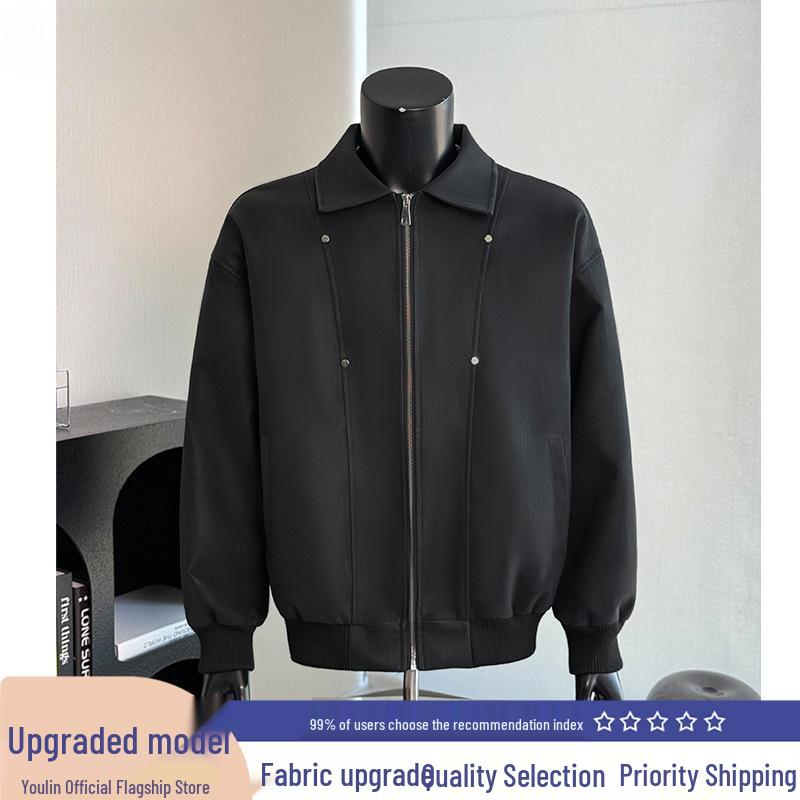Off-White PU Leather Padded Men's Autumn Winter Motorcycle Jacket, Thickened Cotton Baseball Style for Couples