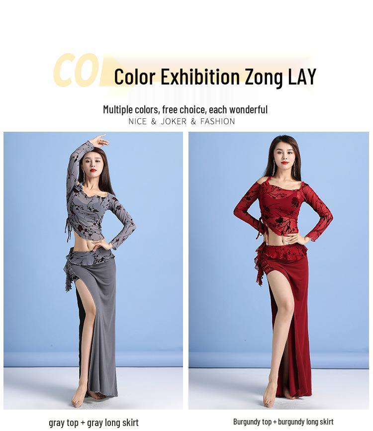 Huayu Bauchtanzkostüm - Sexy Print Modal Langkleid Set für Frauen Anfänger