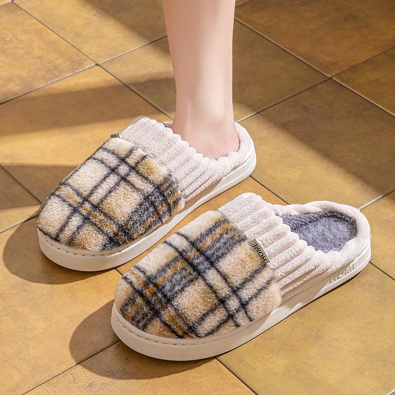Winter non-slip thick-bottomed home cotton slippers couple home indoor warm soft-bottomed wear-resistant plush slippers