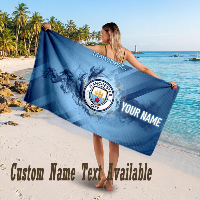 Manchester City Design Strandtuch Mit individuellem Text Großes Handtuch für den Strandurlaub