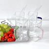 400ml Square Glass Mug With Lid and Straw Breakfast Milk Cup Microwave Safe Transparent Party Beer Coffee Mug Drinkware Glass