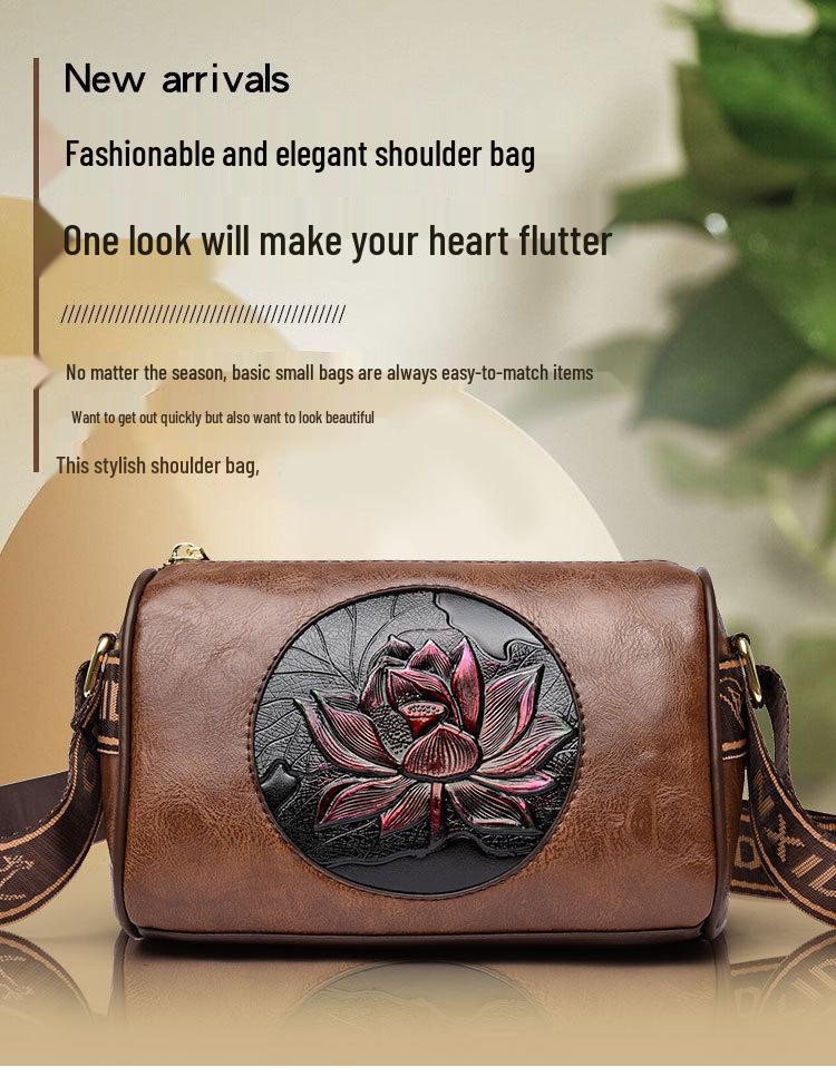 Lotus Print Women's Crossbody Bag: Elegant Autumn/Winter Phone Bag In National Style