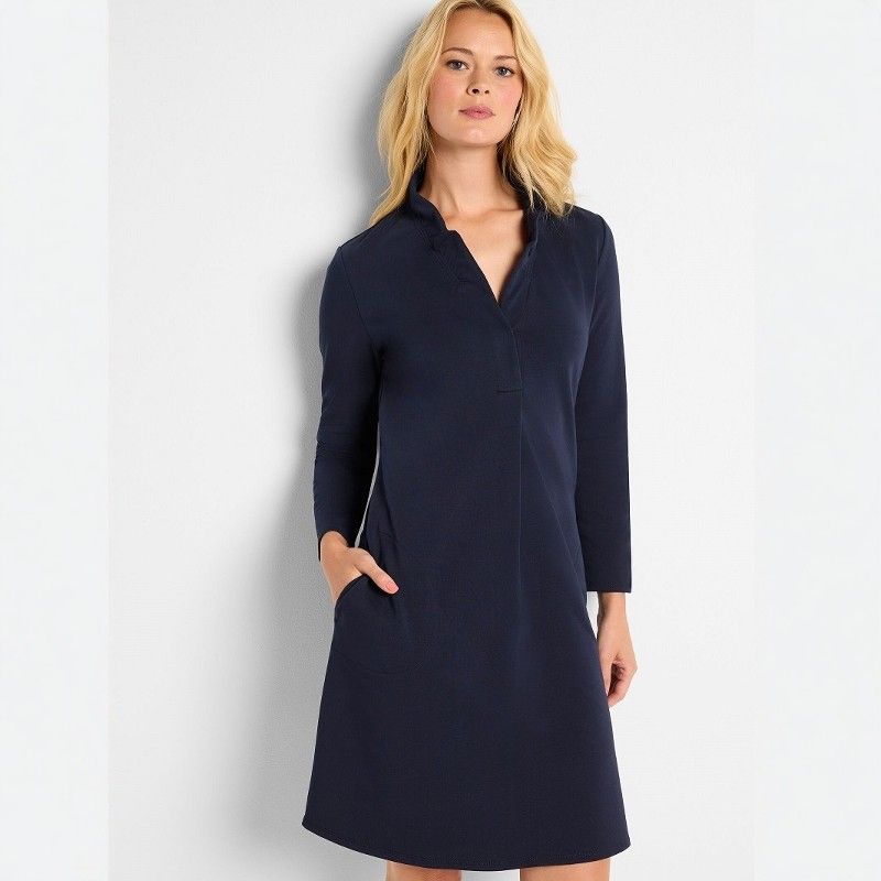 

Осень Новое Хлопок Эластичный Длинный рукав Воротник с деревянным ушком Платье Европейский и американский Большой размер женская одежда Повседневный стиль для работы Платье Приталенное 848 Navy blue XS((Weight 50.00 kg-55.00 kg wear))