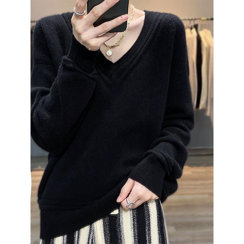 Korean Style V-Neck Wool Sweater: Women's Loose-Fit Autumn/Winter Cashmere Pullover