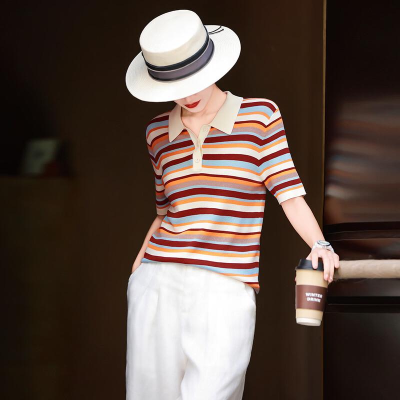 Women s French Style Striped Polo Knit Top XL