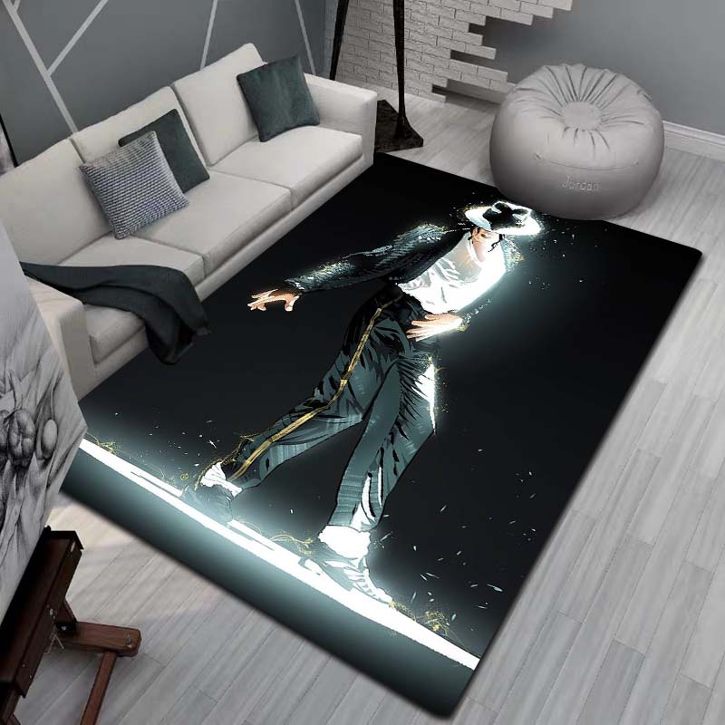 Tappeto Artistico 3D Moda MJ Michael Jackson King of Pop per Camera da Letto Soggiorno Divano Casa Zerbino Decorazione, Tappetino Pavimento Grande Antiscivolo per Bambini
