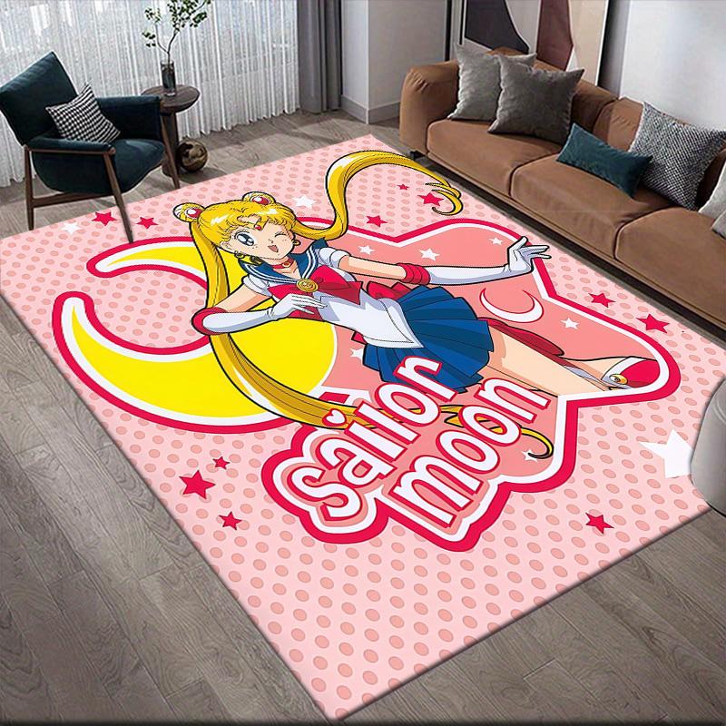 Sailor Moon3 Flanellmuster Quadratischer Teppich, Läufer, Teppich für Wohnzimmer Schlafzimmer Sofa Spielzimmer Dekor, Rutschfeste Fußmatte