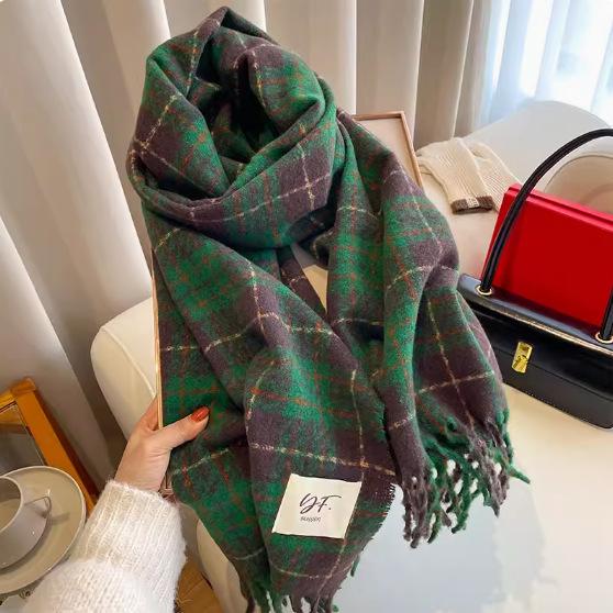 Scarf Women's Winter High-end Sense, Colored Fluffy Fringed Large Shawl, Warm and Versatile Atmosphere, Striped Scarf