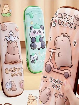 1 Cartoon Cute Capybara and Panda Pencil Box - Large Capacity 3-Layer Multifunctional Stationery Box with Waterproof, Pressure Resistance an
