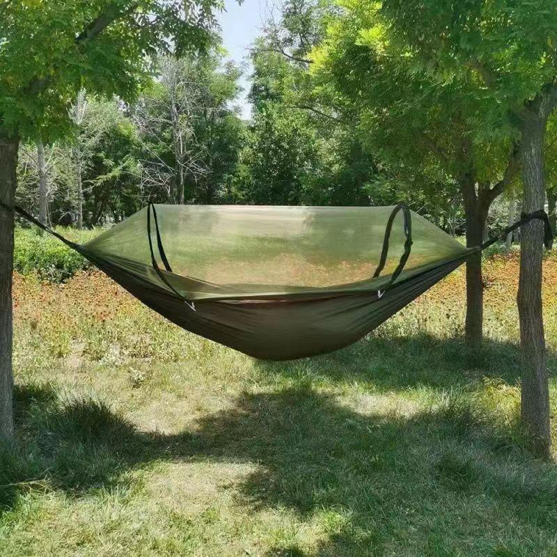 Portable Tear-Resistant Outdoor Hammock with Mosquito Net, Sun Protection, and Anti-Rollover Design for Single/Double Person Camping Swing