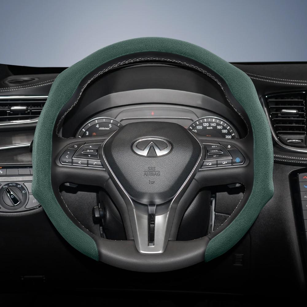 bpzsw1 Suitable for Infiniti Premium Suede Snap-On Steering Wheel Cover, Non-Slip and Durable, Available for Round and D-Shaped 