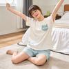 Summer Cooling Minimalist Style Pajamas for Women, Casual and Comfortable Cotton Round-neck Short-sleeve Three-piece Set Loose Loungewear for Women