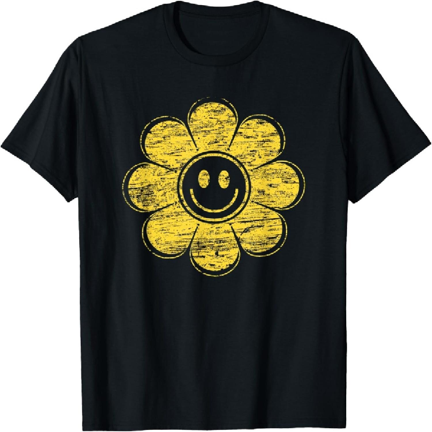 Smiling Flower Cute Smile Sunshine Face Yellow Vintage Retro Men Women Kids T-Shirt XXXXXL разноцветный