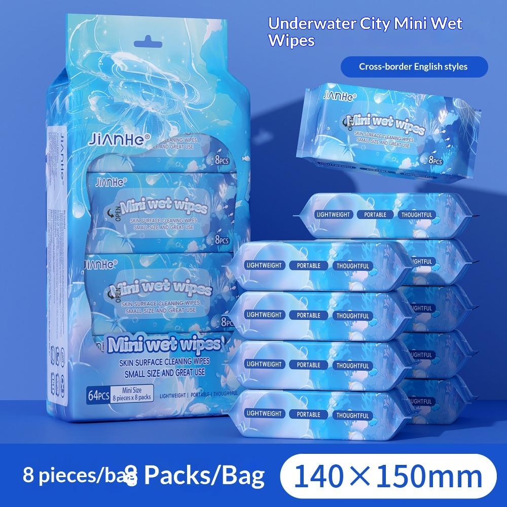 192/64 /32 Pezzi Mini Salviettine Umidificate Portatili, Salviettine Monouso Senza Alcool per Mani e Bocca, Multiuso per Persone e Animali Domestici Viaggio Esterno
