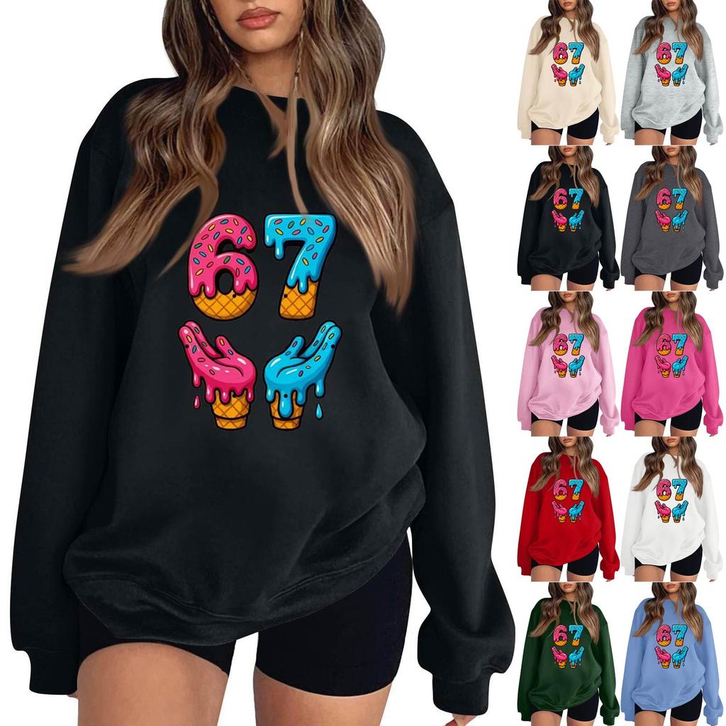 Sudadera de Mujer Casual de Moda de Manga Larga con Cuello Redondo y Estampado
