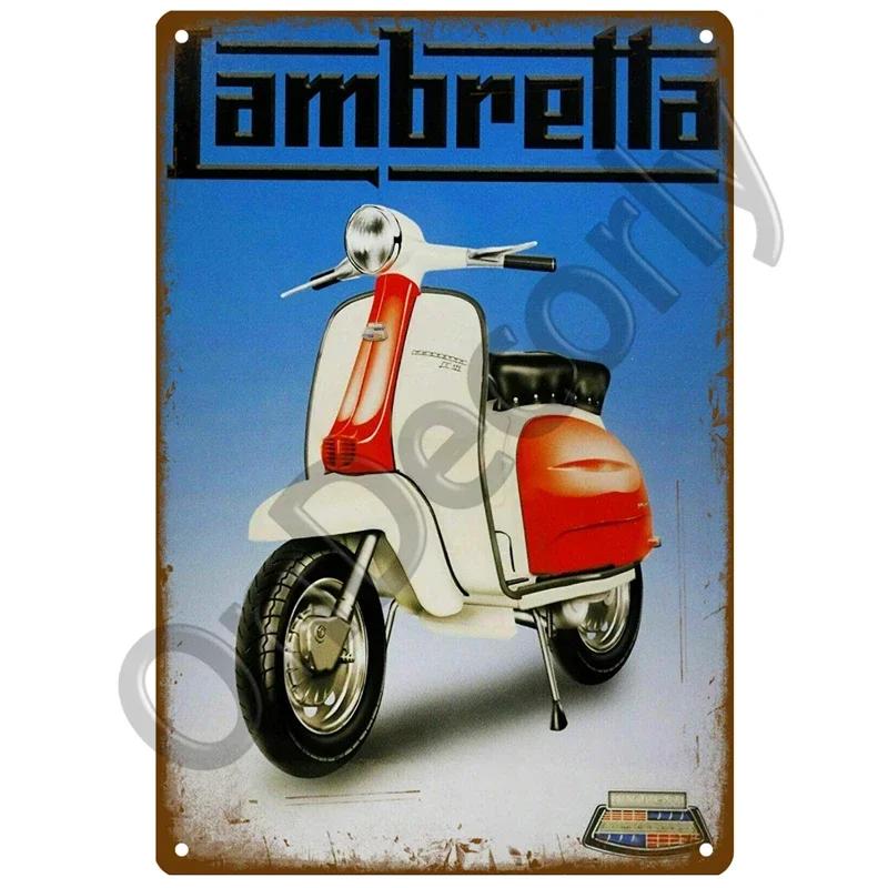 Lambretta Motor Plaque Metall Vintage Blechschild Shabby Chic Dekor Metallschilder Vintage Bar Dekoration Metall Poster Pub Metallplatte