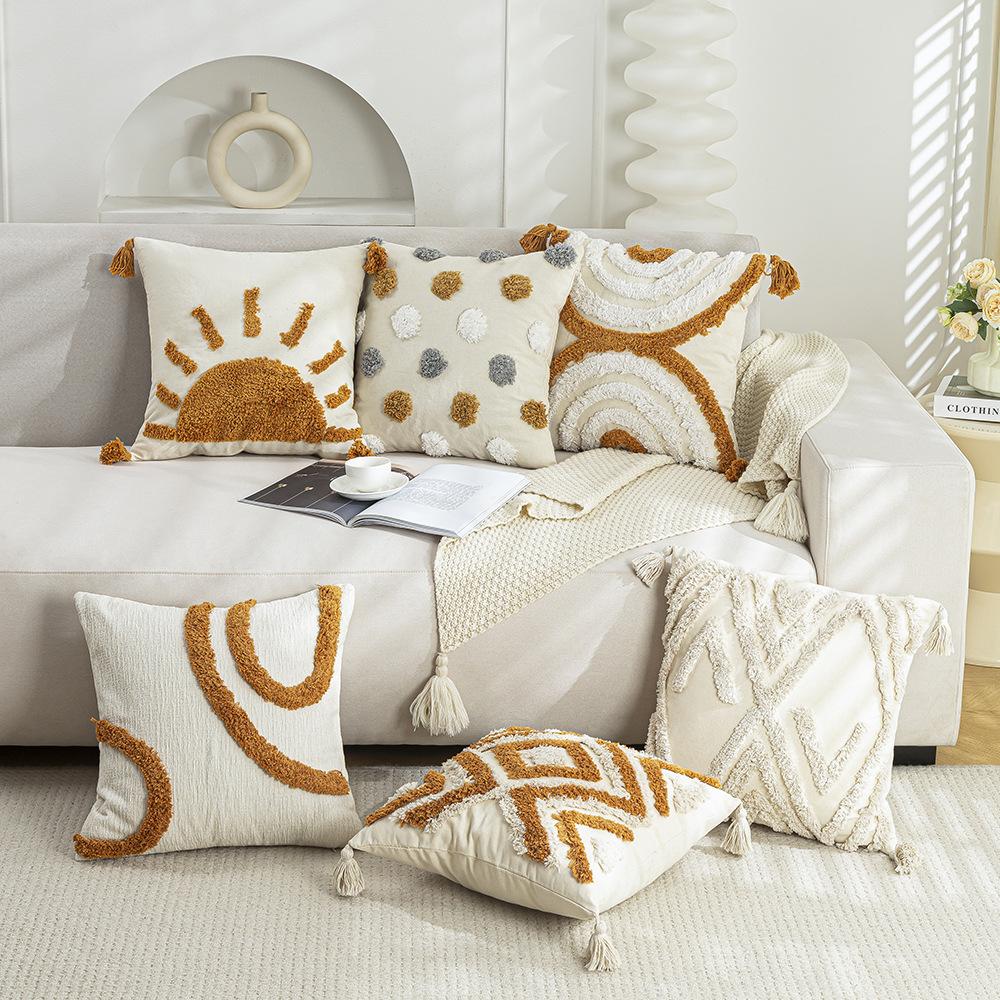 BUYNOW 1PC Tufted Lines Geometric Foliage Sun Hugging Pillowcase Bohemian Living Room Sofa Cushion Cover Home Bedroom Decor