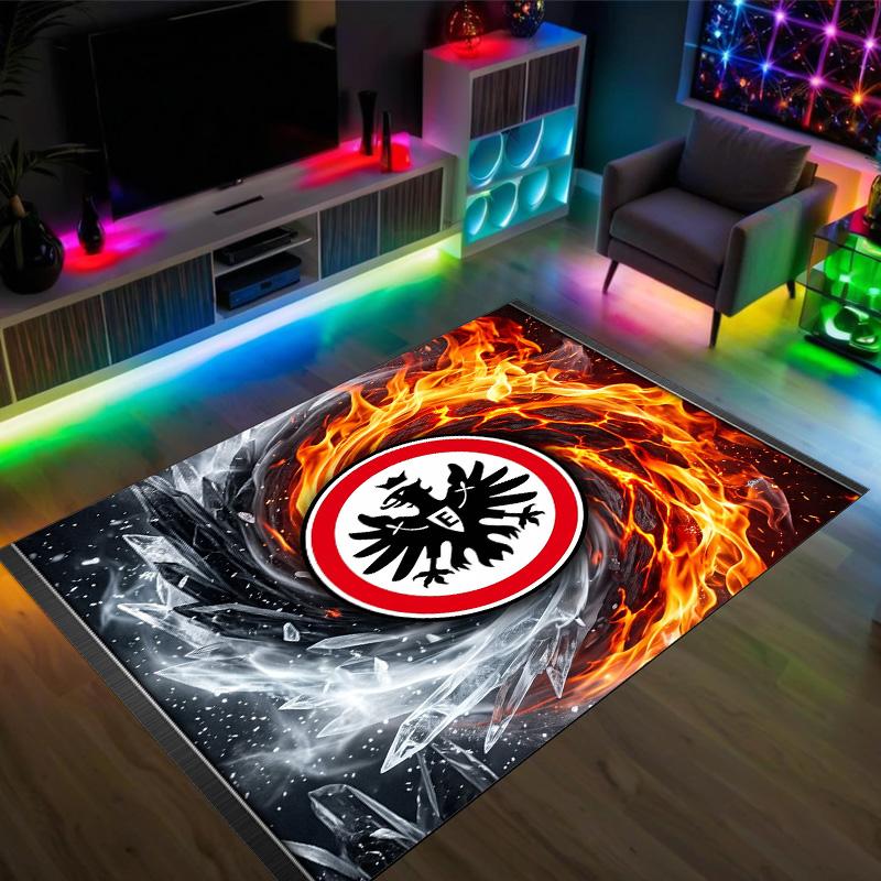 Eintracht Frankfurt Fußball Design Kristall Samt Teppich Gemütlich Non?Rutschfester Teppich mit Aufdruck für Schlafzimmer Wohnzimmer Eingang
