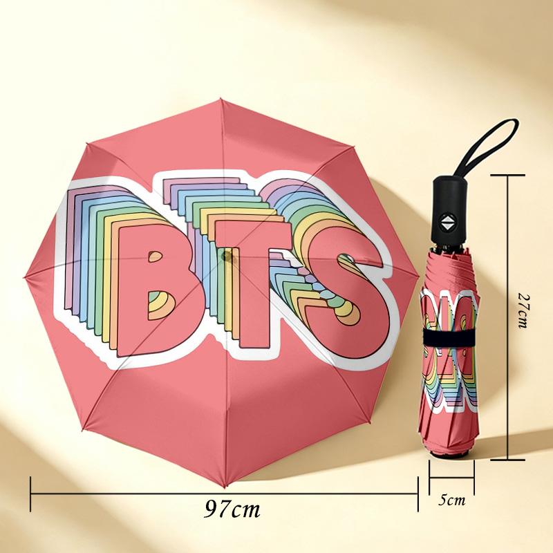 Bts Fan Art 8 Ribs 3Fold Black Glue Uv Protection Umbrella Sun Protection Rainproof Compact Folding Umbrella For Travel Daily Use C92377