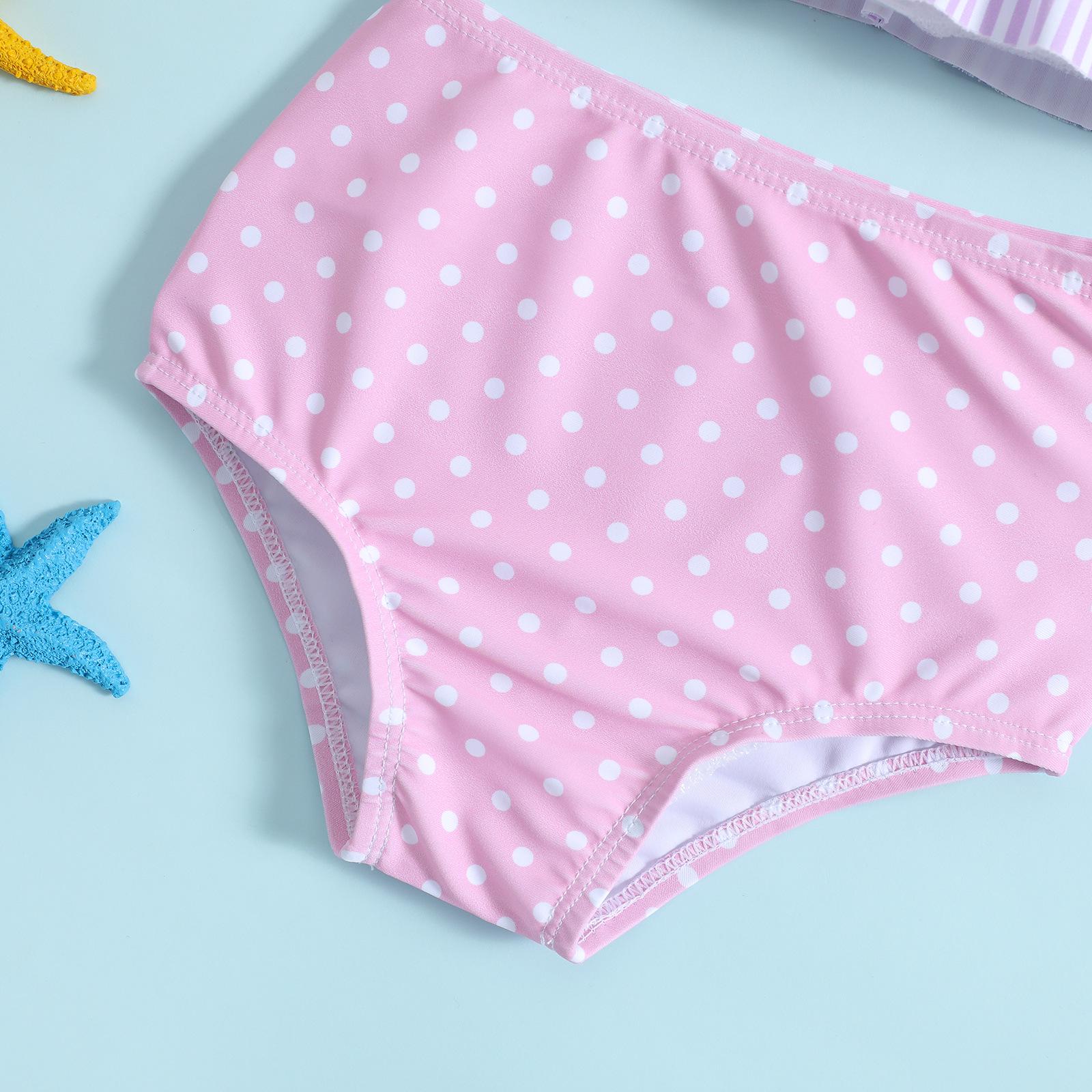 

Girls Polka Dot Striped Two-Piece Swimsuit Set 12-18 Months светло-фиолетовый