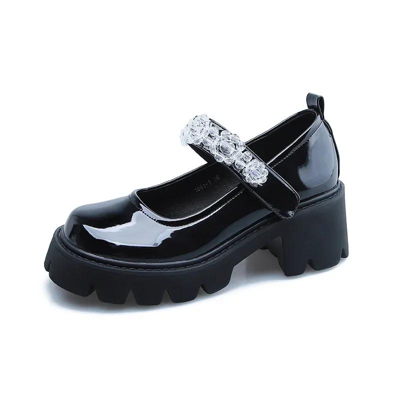 Fashion Autumn New Women Single Shoes Gothic Rivets Rhinestone Cosplay Female Pumps Black Lolita Mary Wedges Shoes Platform