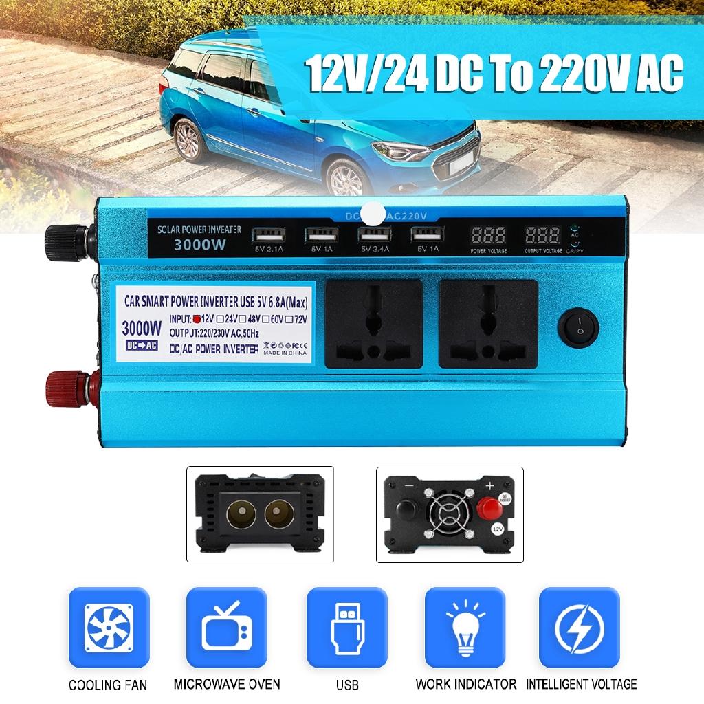 LED Display 12V DC To 220V AC Sine Wave Converter Lot Blue 2000W Solar Power Inverter
