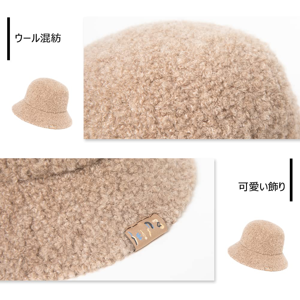 Jeff Aimy Wool Bucket Perfect for Fall and & Women's Wide-Brim Hat, Foldable, Fluffy, Winter, Slimming, Stylish, Camel-Colored (56cm-58cm)