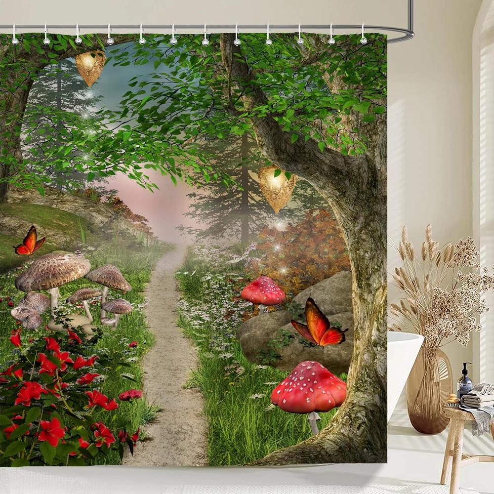 Home Shower Curtains for Bathroom Waterproof Fabric Fairy Tale Forest Cartoon Children Bathroom Curtains Shower Curtain