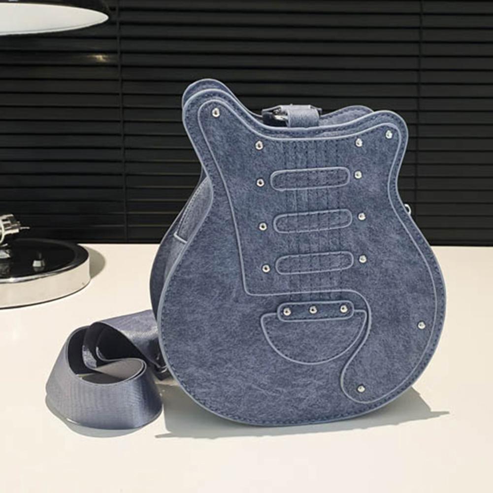 

Сумка-слинг в форме гитары, большая вместимость, новинка из искусственной кожи, сумка через плечо с регулируемым ремнем, маленькая сумка-тоут для вечеринки и отпуска темно-синий