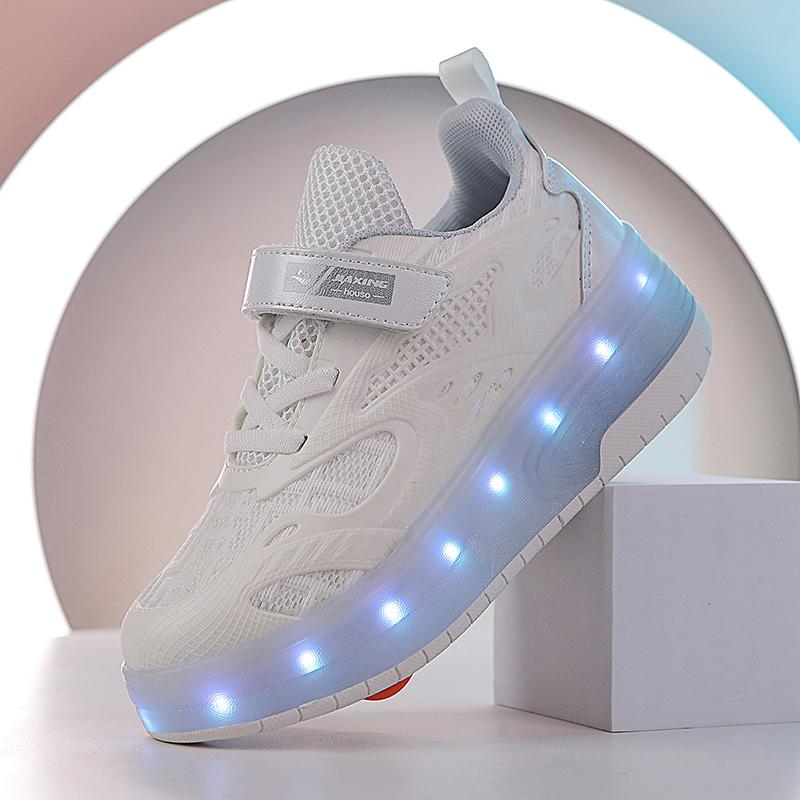 Boys Lights Sports Shoes Rubbing Shoes Charging /Disassembling Tow Wheels Slide Shoes LED Kids Glowing Sneakers