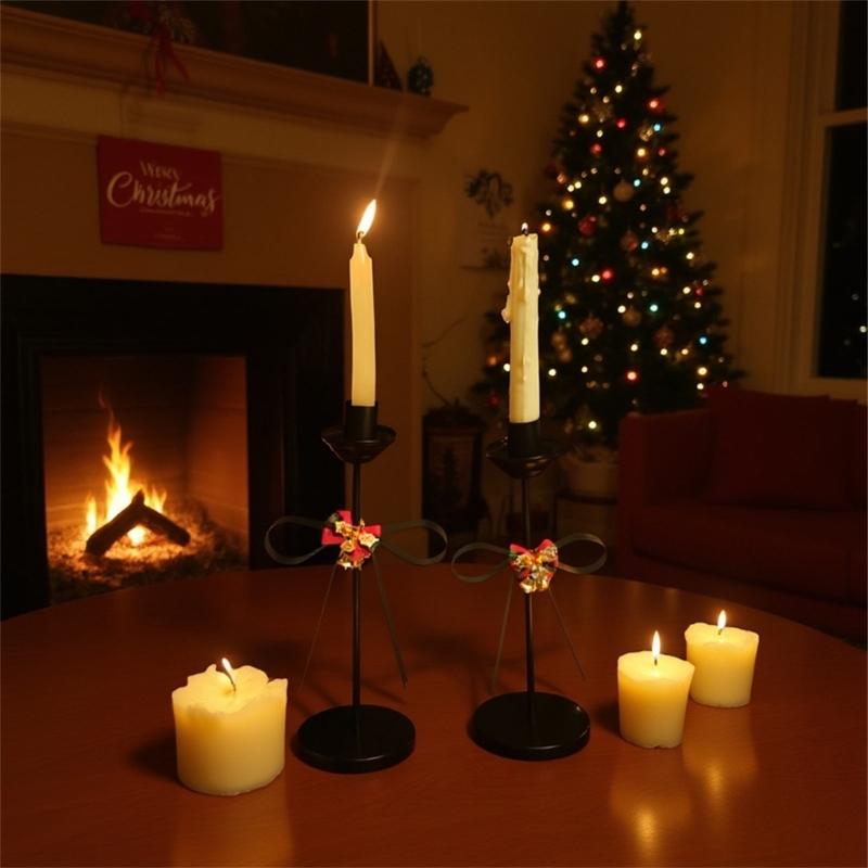 Christmas Bows Candlestick Holders Iron Metal Taper Candle Holders Decorative Candle Stands for Wedding,Home Decorations