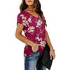 Womens Ladies Summer V Neck Blouse Solid Color Printed Short Sleeves T-shirt Tops