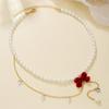 Japan and Korea fashion flower imitation pearl necklace, retro rhinestone bow temperament collarbone chain women's jewelry
