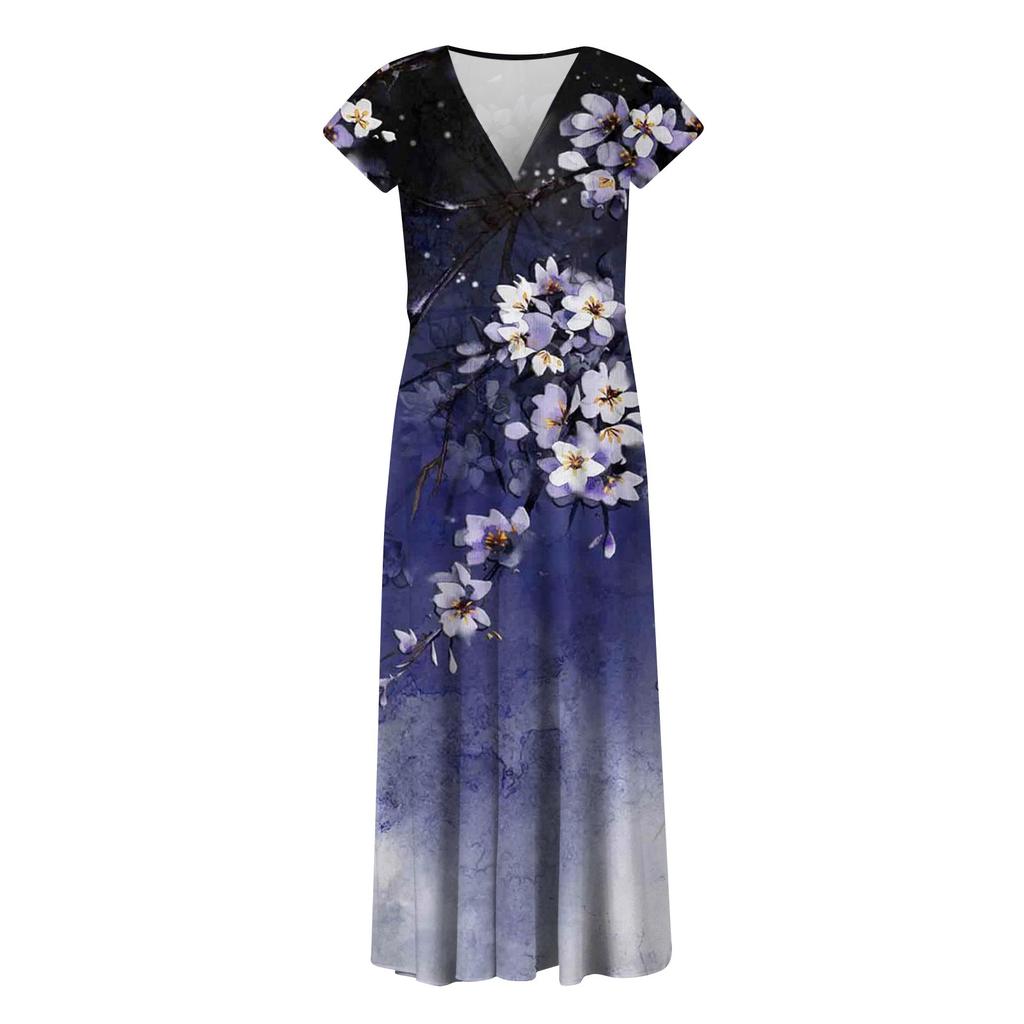 Women's Long Dress Maxi Dress Casual Dress Chiffon Dresses Swing Dress Solid Color Casual Mature Outdoor Daily Date Ruffled Short Sleeve V-neck Dress