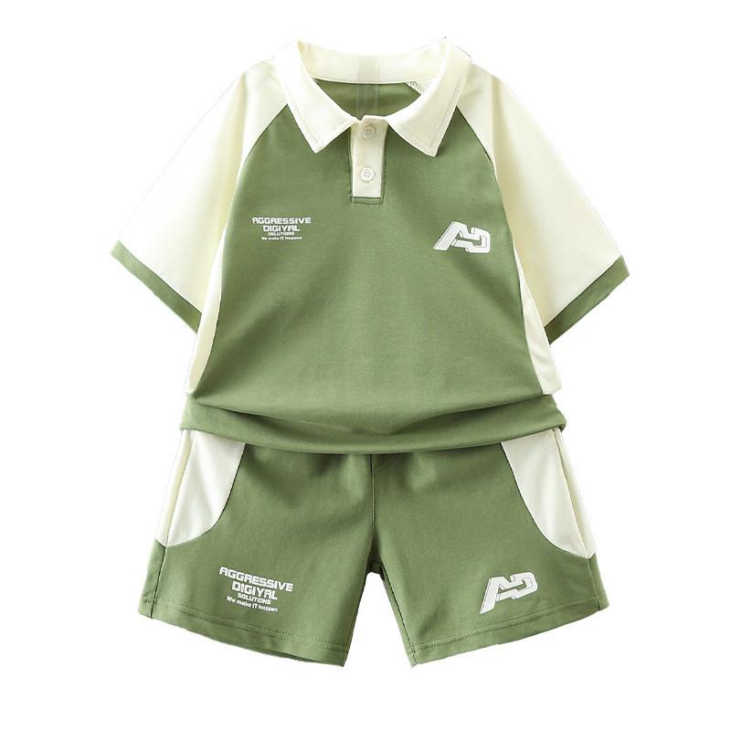 Stylish Boys Summer Outfit Set Short Sleeve Polo Shirt Two Piece Cotton Sports Wear