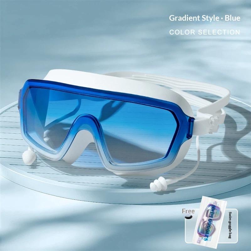 Large Frame Anti Fog Swim Goggles With Ear Plugs Panoramic Wide View Waterproof Swimming Glasses For Adults Pool Beach Water Spo