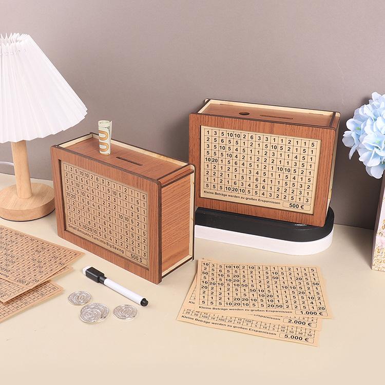 Customized Promotional Wooden Money Saving Box With Counter Desktop Piggy Bank Gift for Children Wooden Crafts Saving Box