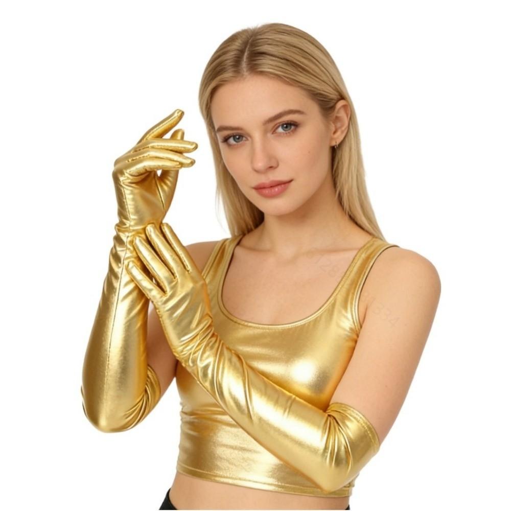 Solid Color Long Gloves Hip Hop Etiquette Mittens Fashion Patent Leather Gloves Photography Props