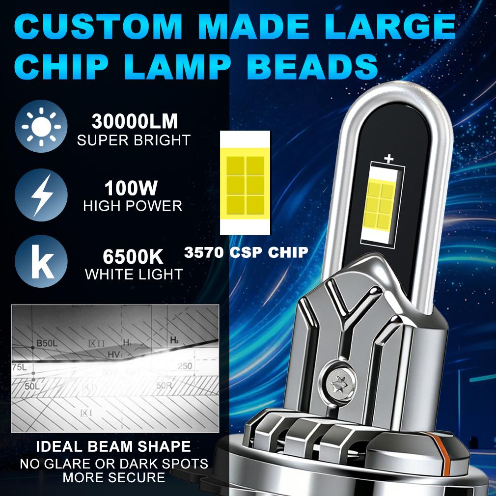 2 Stück H7 H4 LED-Scheinwerferlampen Canbus 30000LM 100W U-förmiges Kupferrohr Autolicht Turbo H11 9005 HB3 Scheinwerfer 6500K Weiß 12V Mit Lüfter